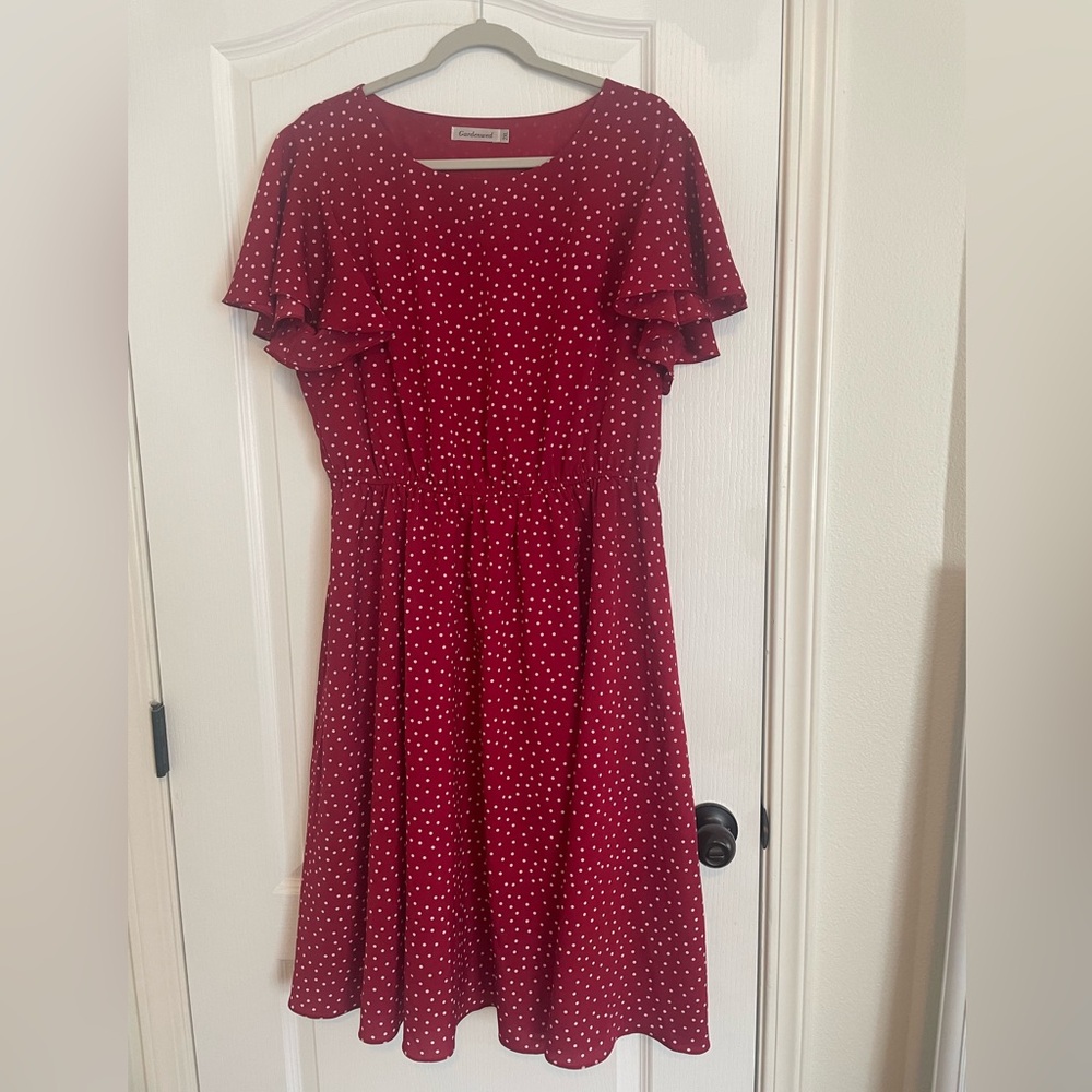 Gardenwed polka dot flutter sleeve dress